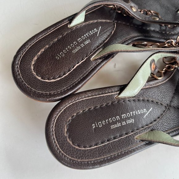 Sigerson Morrison Made in Italy WOMENS BROWN KITTEN HEEL LEATHER SANDALS Sz 7.5 - Picture 2 of 5